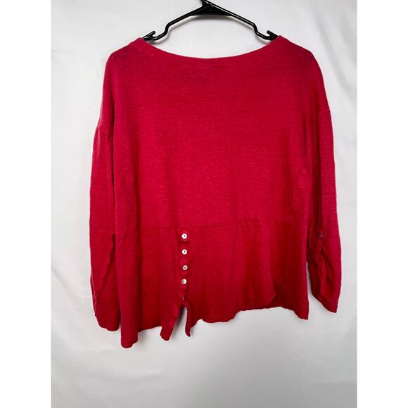 Adrienne Vittadini Womens Med Red 100% Linen Long Adjustable Sleeve Top - Picture 6 of 7